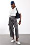 Gray Double-Breasted Pleated Fabric Trousers 19126 - 2