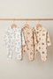 Set of 3 Nude Tone Patterned 100% Cotton Ribbed Baby Rompers