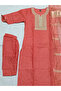 Orange Slub Cotton Embroidered Straight Suit Set - LRN9469 | Orange-Size:L-40-Inches - 3