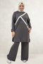 68099 Plus Size Stoned Modal Tunic with White Stripes on the Front and Sleeves - Anthracite