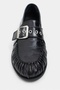 Lavio Black Waterway Crocodile Leather Buckle Saddler Drawstring Detail Women's Loafer - 6