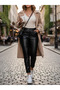 Women's High Waist Pocket Leather Pants