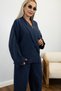 Navy Blue Shawl Collar Top and Bottom Set - 4