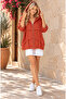 Muslin Fabric Tasseled Model Zippered Hooded Women's Jacket 38/50