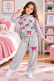 Girl's Bow Printed Hooded Gray Tracksuit Set - 2