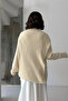 Women's Ecru Buttoned Shawl Detailed Slit Premium Quality Knitwear Poncho Sweater - 8