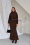 Women's Brown Belted Long Sweater and Openwork Lined Long Skirt Bottom-Top Two-Piece Knitwear Set - 3