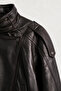 Dark Brown Stand Collar Bomber Leather Jacket - 3