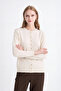 Button Detailed Ribbed Knitwear Ecru Cardigan 0042