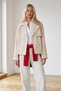 Stone Color Double-Breasted Buttoned Lined Belted Short Trench Coat Jacket - 2