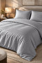 Premium Striped Cotton Satin Double Duvet Cover Set |   Pillowcase and Sheet Included |   Light Gray