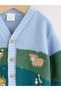 Organic Cotton Blue/Green Color Animal Embroidered Cardigan Alyh53598 - 3