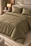Premium Striped Cotton Satin Double Duvet Cover Set |   Pillowcase and Sheet Included |   Khaki