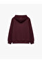 Plum Color Hooded Sweatshirt with Three-Thread Embroidery and Kangaroo Pocket - 2