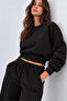 Black 3-Thread Crop Sweatshirt with Embroidered Belt - 5