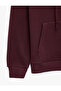 Plum Color Hooded Sweatshirt with Three-Thread Embroidery and Kangaroo Pocket - 3