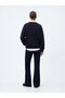Relaxed Fit Minimal Text Printed Navy Blue Sweatshirt - 3