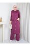Cold Yarn Pocket Bow Detailed Buttoned Long Vest Knitwear Trouser Set - 5