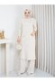 Cold Yarn Pocket Bow Detailed Buttoned Long Vest Knitwear Trouser Set - 6