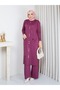 Cold Yarn Pocket Bow Detailed Buttoned Long Vest Knitwear Trouser Set