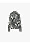 Slim Long Sleeve Zebra Patterned High Neck Blouse - 2