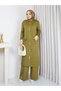 Cold Yarn Pocket Bow Detailed Buttoned Long Vest Knitwear Trouser Set