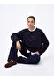 Relaxed Fit Minimal Text Printed Navy Blue Sweatshirt - 2