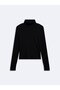 Slim Fit Ribbed Long Sleeve Black Sweatshirt - 3