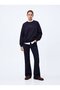 Relaxed Fit Minimal Text Printed Navy Blue Sweatshirt