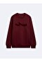Regular Fit Sign Printed Crew Neck Claret Red Sweatshirt - 4