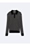 Slim Fit Collar Detailed Striped Black Sweater - 4