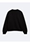 Regular Fit Letter Printed Crew Neck Black Sweatshirt - 4