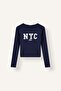 Fitted Crew Neck Printed Ribbed Long Sleeve T-Shirt I7757Ax26Au