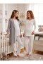 New Season Ecru Shawl Collar Woven Striped Winter Long Sleeve Buttoned Special Design Breastfeeding Featured Maternity Pajama Set - 5