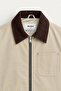 Men's Heritage Velvet Collar Detailed Cream Slim Jacket Coat - 2