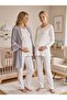 New Season Ecru Shawl Collar Woven Striped Winter Long Sleeve Buttoned Special Design Breastfeeding Featured Maternity Pajama Set - 8