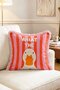 What the Duck Figure Printed Pink Orange Striped Fringed Throw Pillow Cover - 2