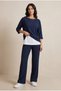 Navy Blue and White Wrinkled Fabric Trousers, Blouse and Undershirt Triple Combination Set - 3