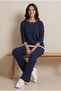 Navy Blue and White Wrinkled Fabric Trousers, Blouse and Undershirt Triple Combination Set - 4