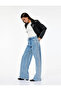 Cotton Regular Waist Wide Leg Jeans with Stone Detail - Wide Leg Jeans - Medium Indigo - 2
