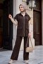 Double Suit with Stand Collar, Zipper Closure, Double Pockets, Elastic Waist - Dark Brown - 4