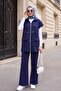 Double Suit with Stand Collar, Zipper Closure, Double Pockets, Elastic Waist - Dark Blue - 4
