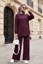 Oval Cut Slit-Cut Double Set with Grass Detail - Plum - 3