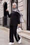 Oval Cut Slit Double Set with Grass Detail - Black - 3