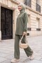 Oval Cut Slit Double Suit Set - Olive Green - 4