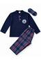 Father-Son Boy's Cotton Sleepwear with Headband, Plaid Pattern, Navy Blue Color, Winter Fleece Pajama Set - 2