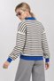 Striped Polo Collar Oversize Knitwear Sweater Lki̇0056 Ecru Blue - 5