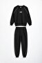 Black Boys' Striped Lettered Crew Neck Sweatshirt Set 24838 - 3