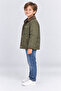 Boy's Velvet Collared Quilted Lined Coat with Zipper Pockets Casual Winter Jacket Gray Khaki Navy Blue - 3