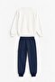 Navy Blue Boys' Text Printed Cargo Pocket Tracksuit Set 24849 - 4